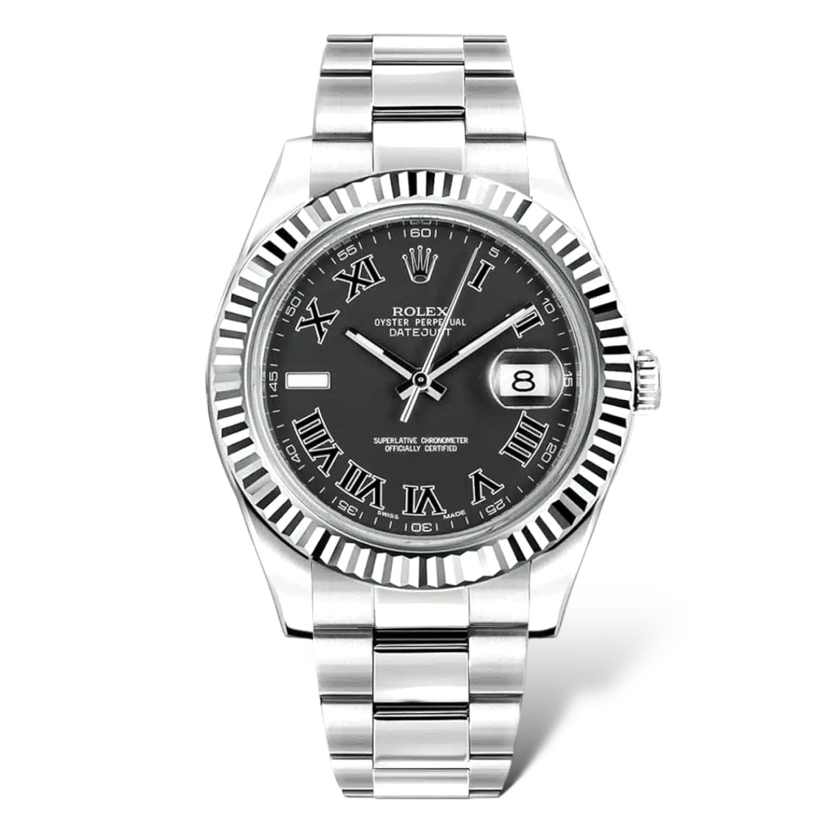 ROLEX DATEJUST 41MM BLACK ROMAN DIAL, OYSTER BRACELET (Ref.116334)