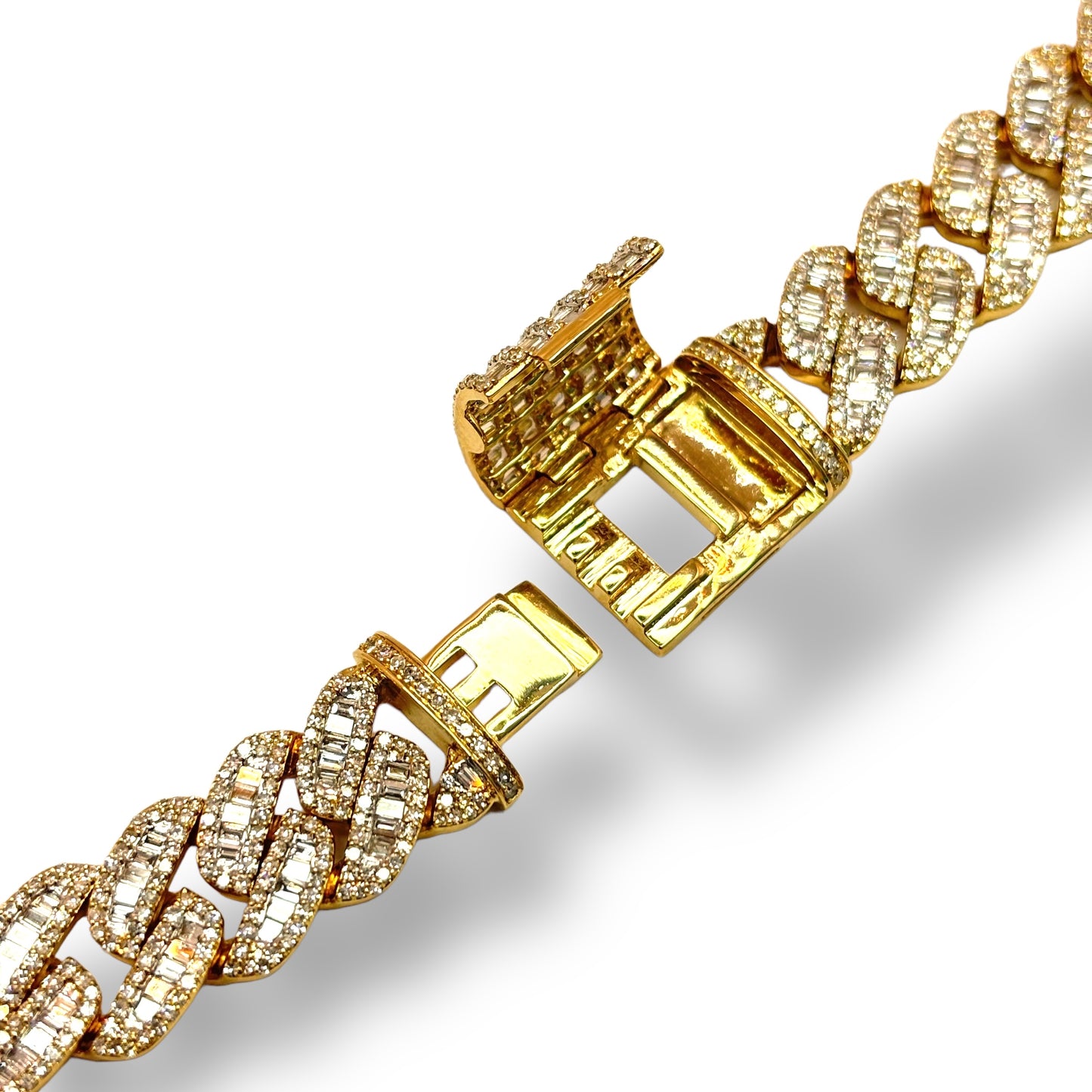 12.5MM 70G 22” 10KT YELLOW GOLD BAGUETTE CUBAN LINK 22.00CTW DIAMOND CHAIN