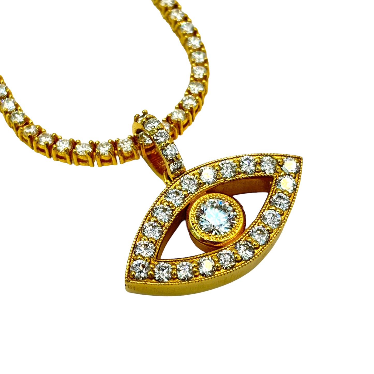 SOLID 14KT ALL SEEING EYE VVS-1  LAB GROWN DIAMOND PENDANT