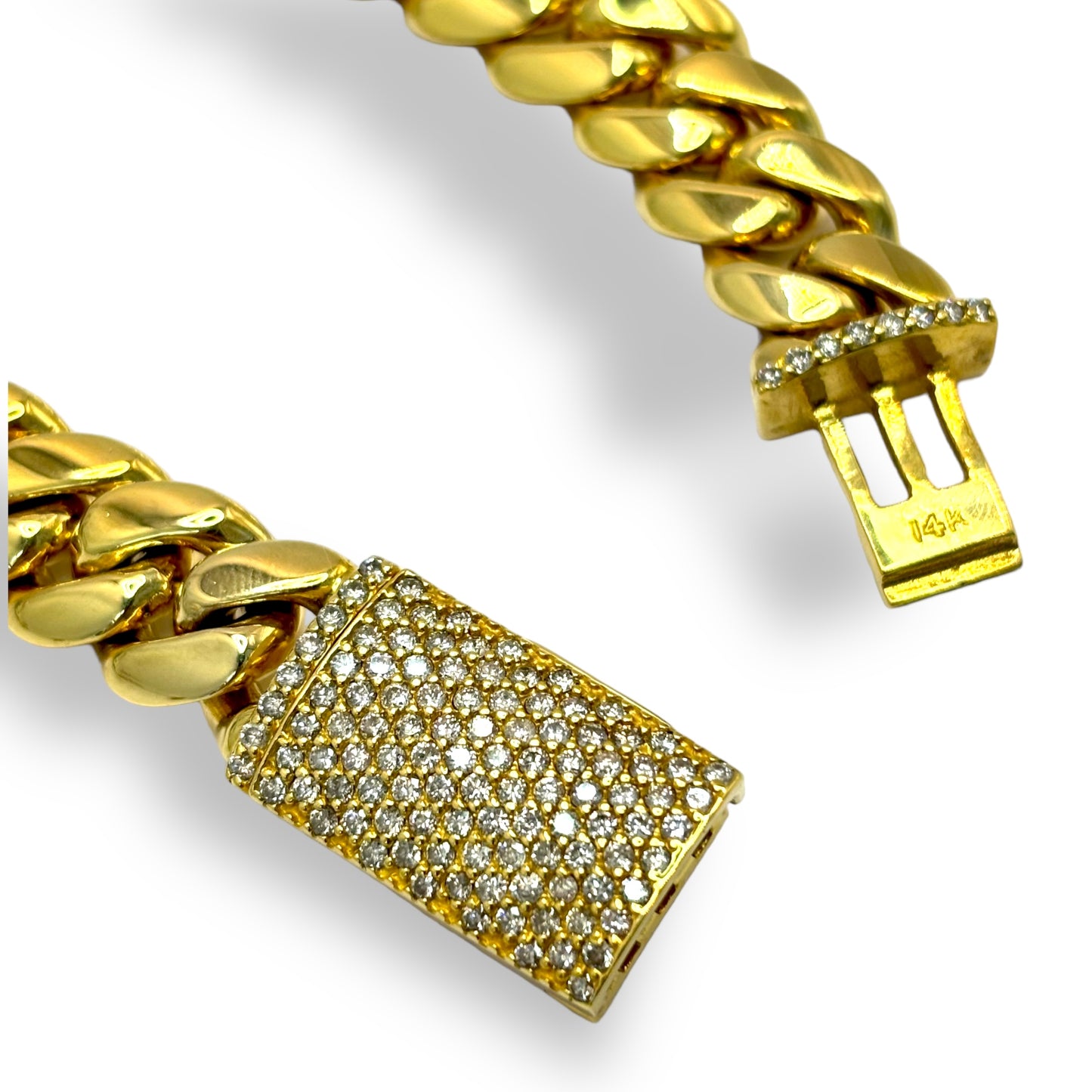 14KT YELLOW GOLD MIAMI CUBAN LINK DIAMOND LOCK BRACELET 1.35 CTW