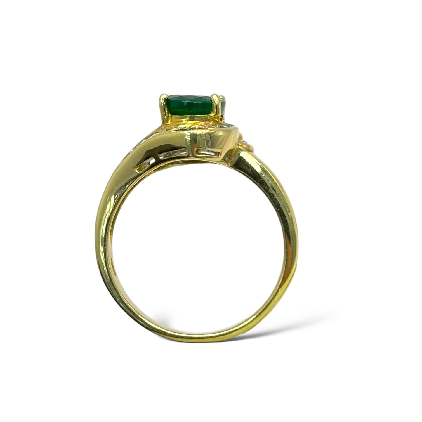 1/1 ESTATE 14KT YELLOW GOLD 1.80 CT EMERALD 1.00 CT DIAMOND RING