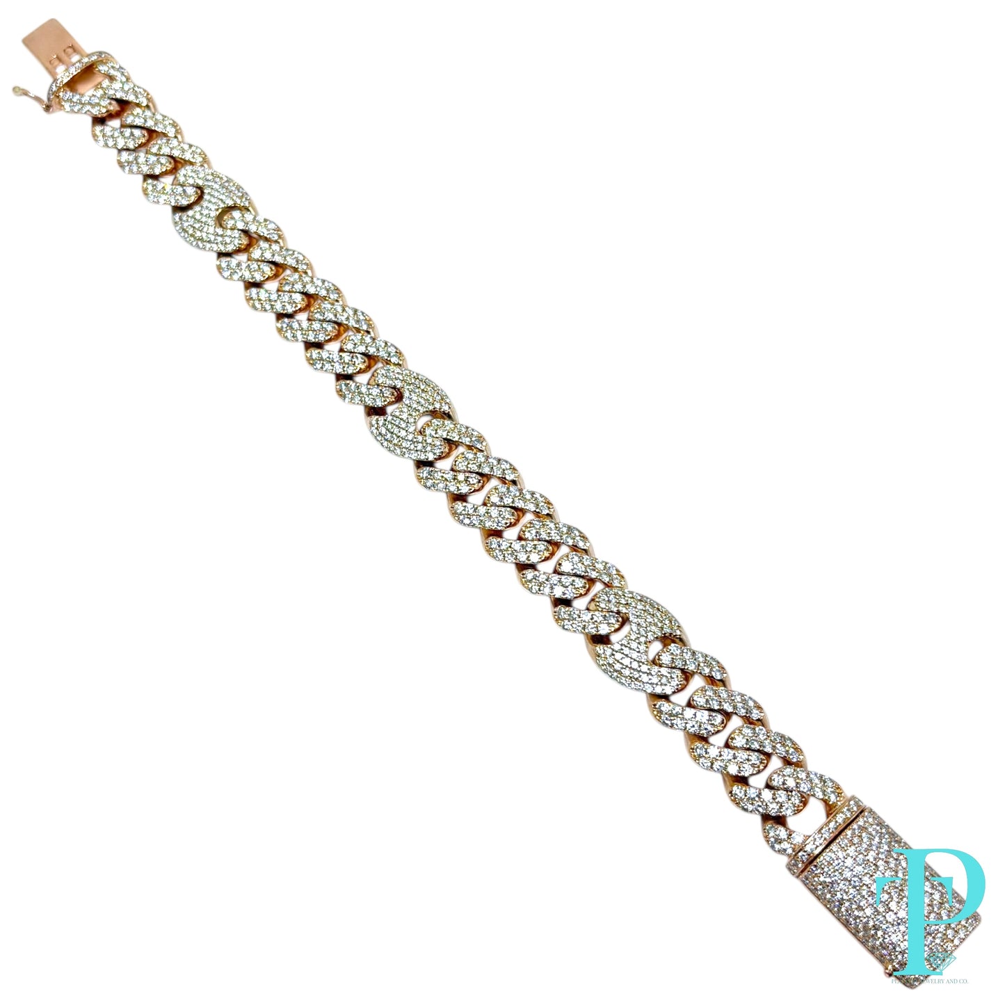 15MM 10KT ROSE GOLD MIAMI CUBAN/GUCCI HYBRID LINK DIAMOND BRACELET 8.5” 76.92g 13.56CTW