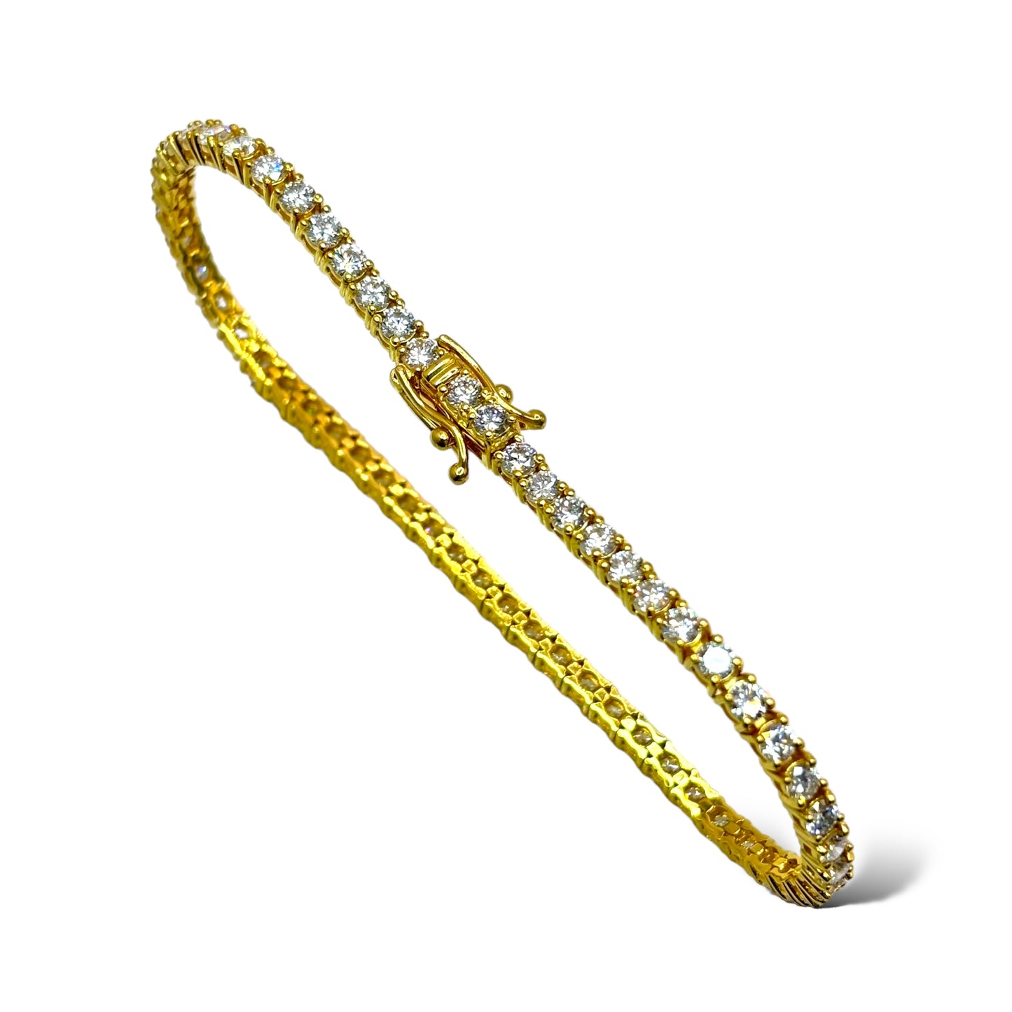 8pt 14Kt YELLOW GOLD ROUND-CUT DIAMOND TENNIS BRACELET 5.10CTW