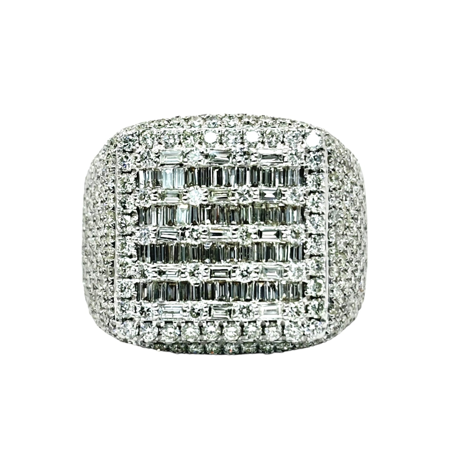 14Kt BAGUETTE & ROUND DIAMOND SQUARE TOP MENS RING 6CTW | 14 GRAMS