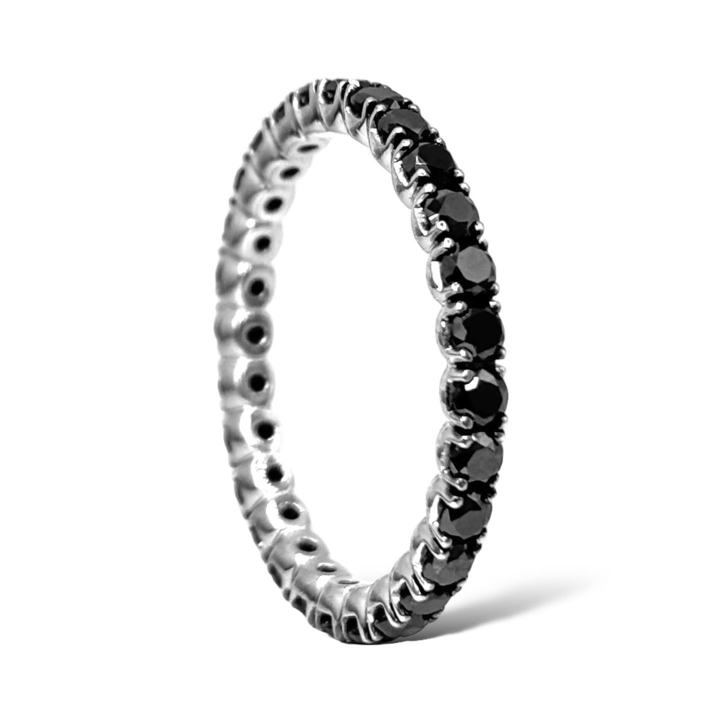 14KT WHITE GOLD ROUND-CUT BLACK DIAMOND ETERNITY RING 1.00 CTW