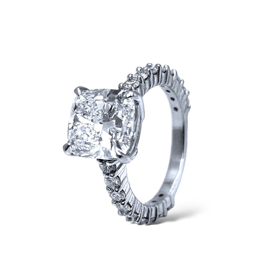 3.50CT CUSHION-CUT DIAMOND ENGAGEMENT PLATINUM RING