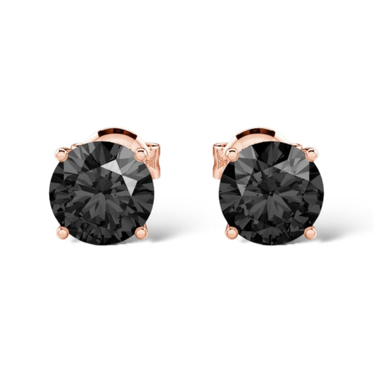 14Kt ROSE GOLD 2.00CTW NATURAL BLACK ROUND-CUT DIAMOND STUD EARRINGS