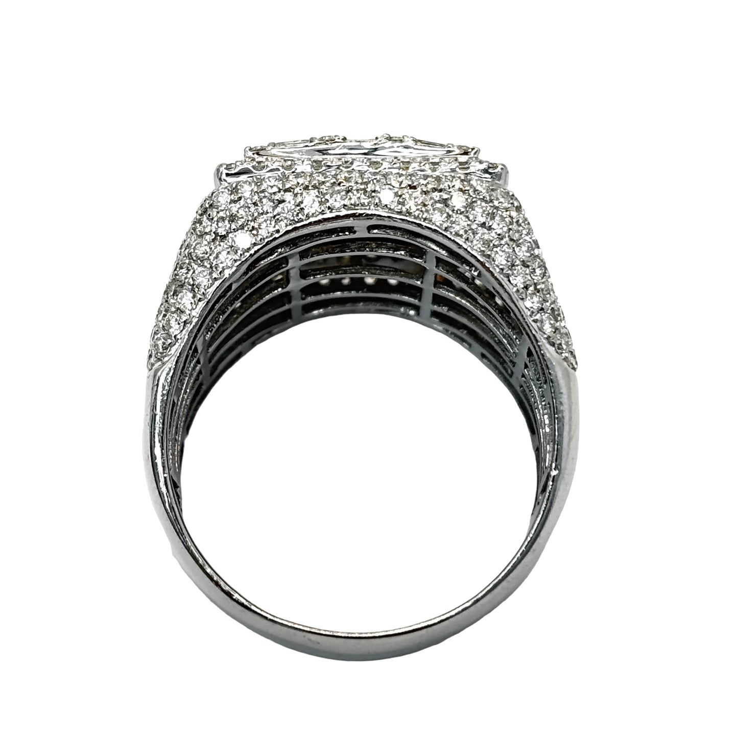 14Kt BAGUETTE & ROUND DIAMOND SQUARE TOP MENS RING 6CTW | 14 GRAMS