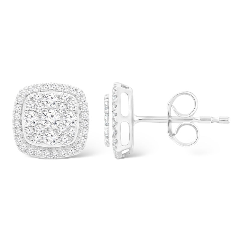 2.00CTW 14KT WHITE GOLD SQUARE DIAMOND CLUSTER UNI-SEX EARRINGS