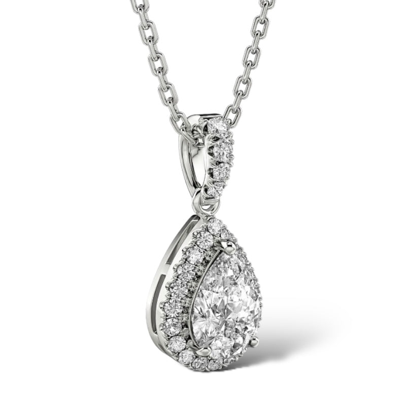 14Kt WHITE GOLD 3.00CTW PEAR-CUT HALO DIAMOND PENDANT