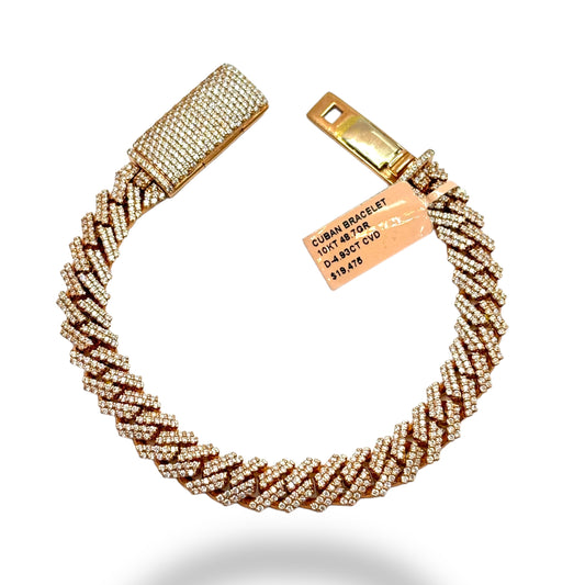 10MM DIAMOND MIAMI CUBAN LINK BRACELET 14KT ROSE GOLD 11.00 CT