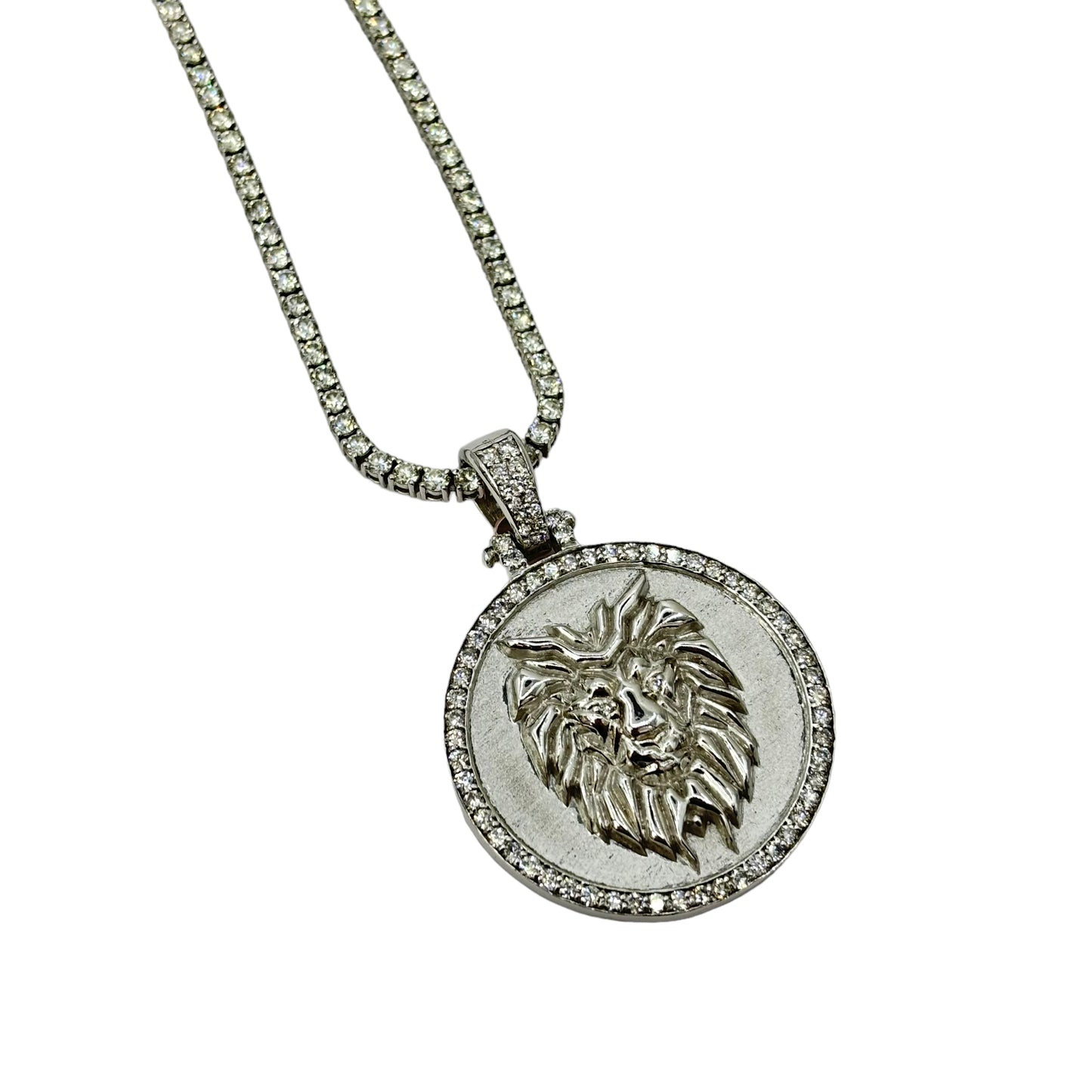 SOLID 14KT GOLD VVS-1 DIAMOND MODERN LION MEDALLION PENDANT