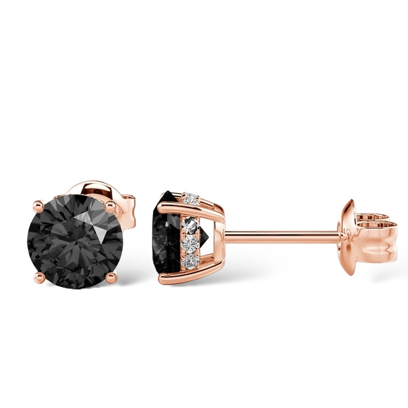 14Kt ROSE GOLD 2.00CTW NATURAL BLACK ROUND-CUT DIAMOND STUD EARRINGS