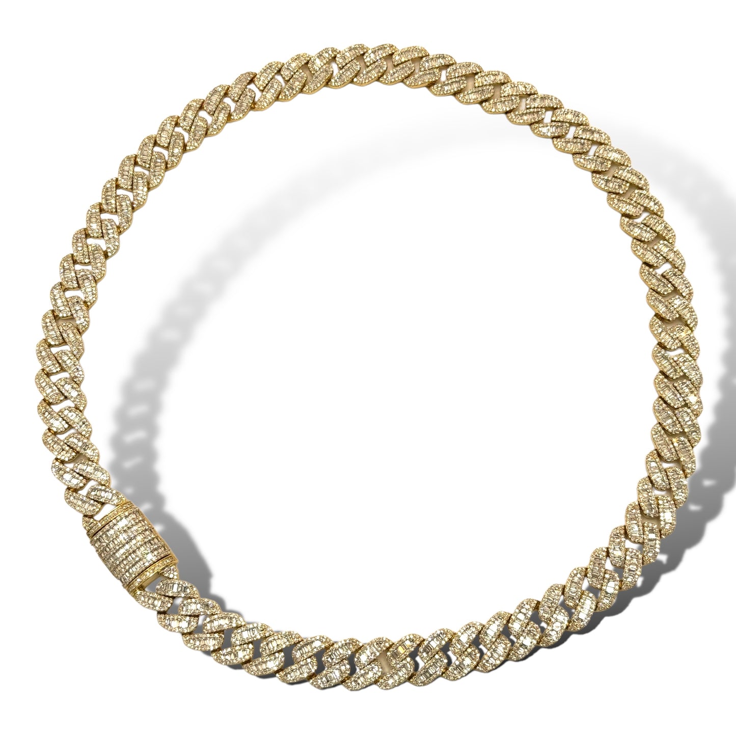 12.5MM 70G 22” 10KT YELLOW GOLD BAGUETTE CUBAN LINK 22.00CTW DIAMOND CHAIN