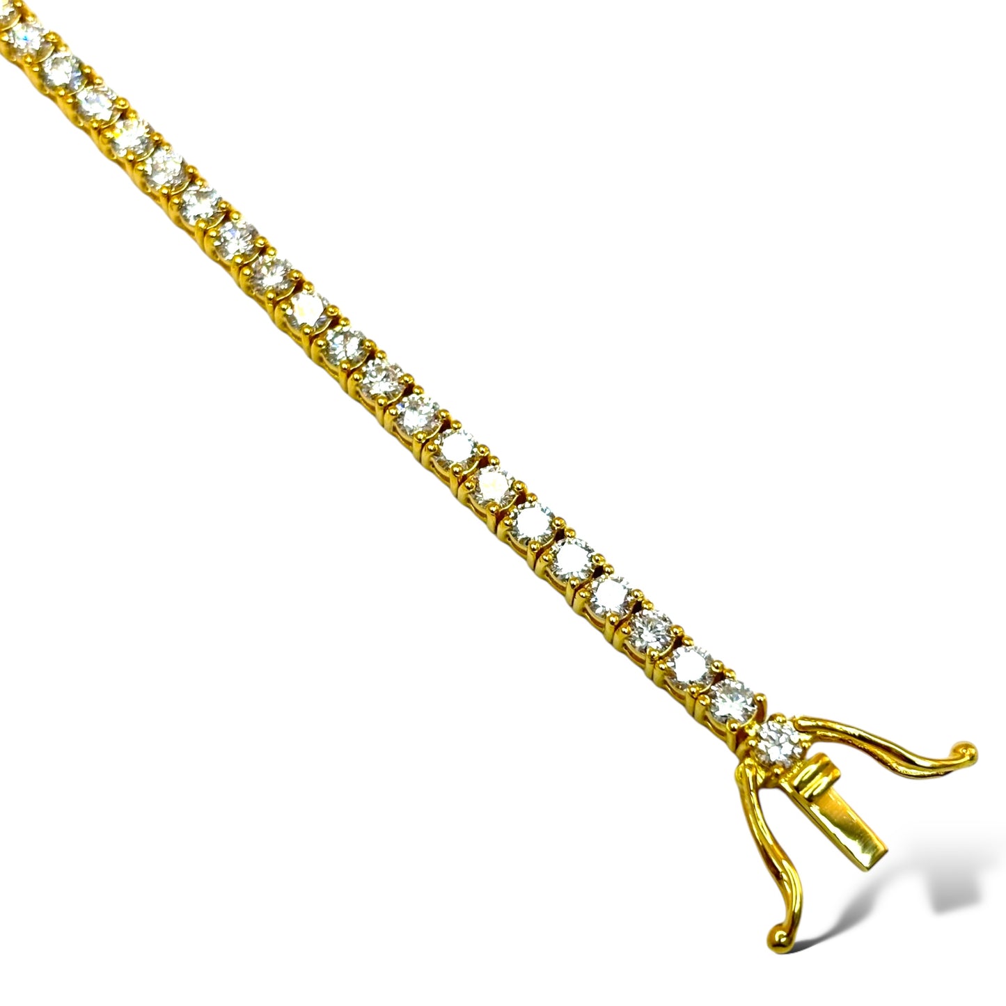 8pt 14Kt YELLOW GOLD ROUND-CUT DIAMOND TENNIS BRACELET 5.10CTW