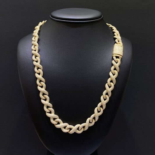 SOLID 14KT VVS-1 29.78CTW DIAMOND BUSTDOWN INFINITY LINK CHAIN