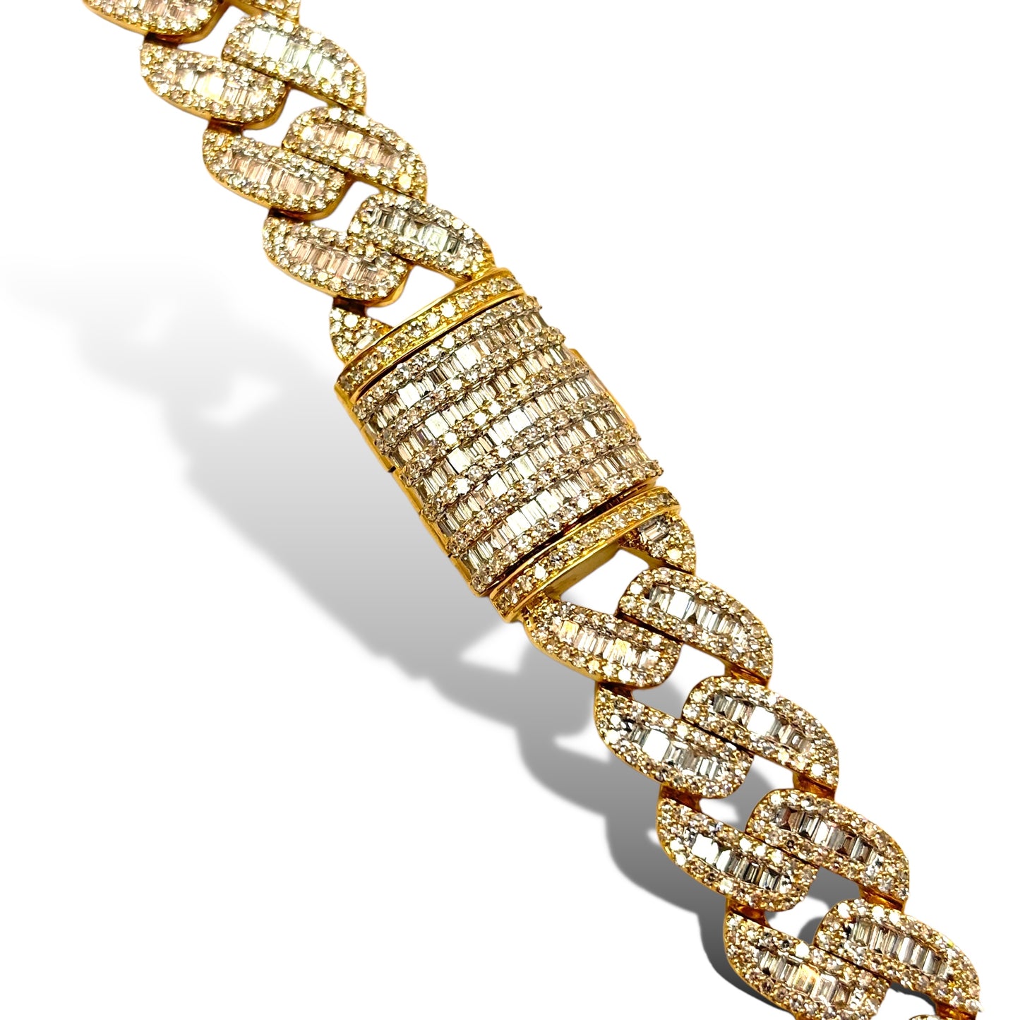 12.5MM 70G 22” 10KT YELLOW GOLD BAGUETTE CUBAN LINK 22.00CTW DIAMOND CHAIN