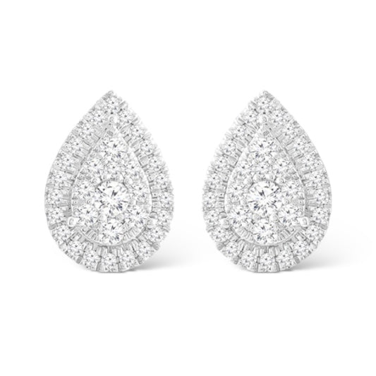 .90CTW 14KT WHITE GOLD IGI TEARDROP DIAMOND CLUSTER UNI-SEX STUD EARRINGS