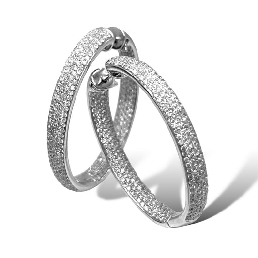 18KT WHITE GOLD PAVE DIAMOND HOOPS 4.00CT