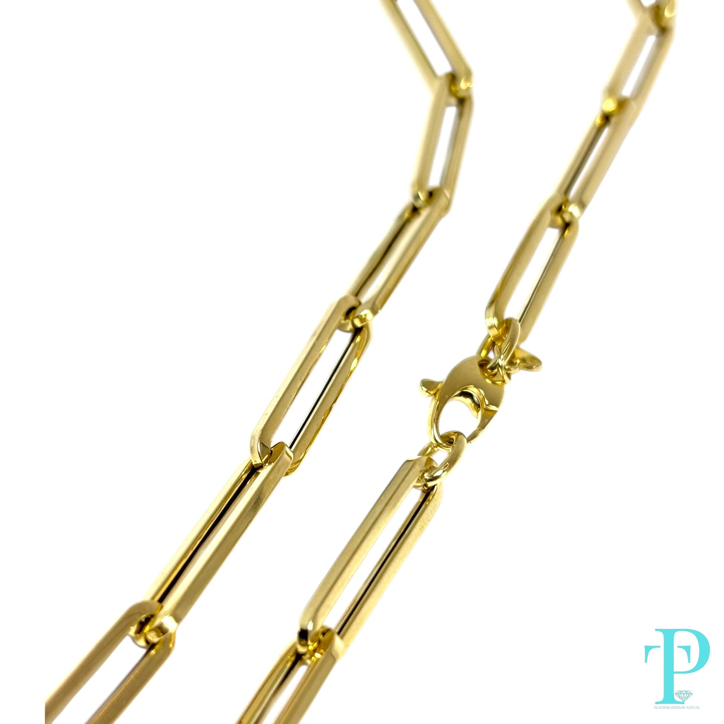 5MM 14KT HOLLOW YELLOW GOLD PAPER CLIP LINK CHAIN 6.00g 20”