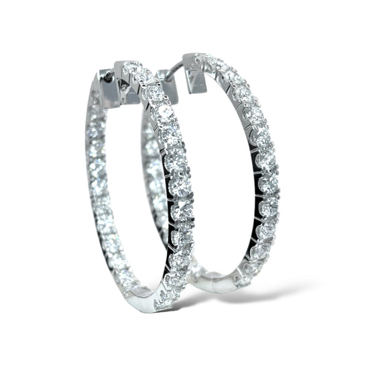 14KT WHITE GOLD 11.50CTW OVAL DIAMOND HOOPS