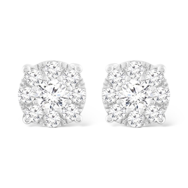 .90CTW 14KT WHITE GOLD IGI ROUND DIAMOND CLUSTER UNI-SEX EARRINGS