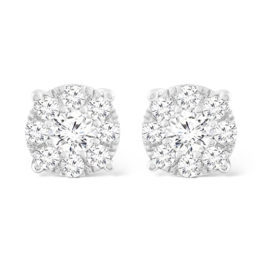 .90CTW 14KT WHITE GOLD IGI ROUND DIAMOND CLUSTER UNI-SEX EARRINGS