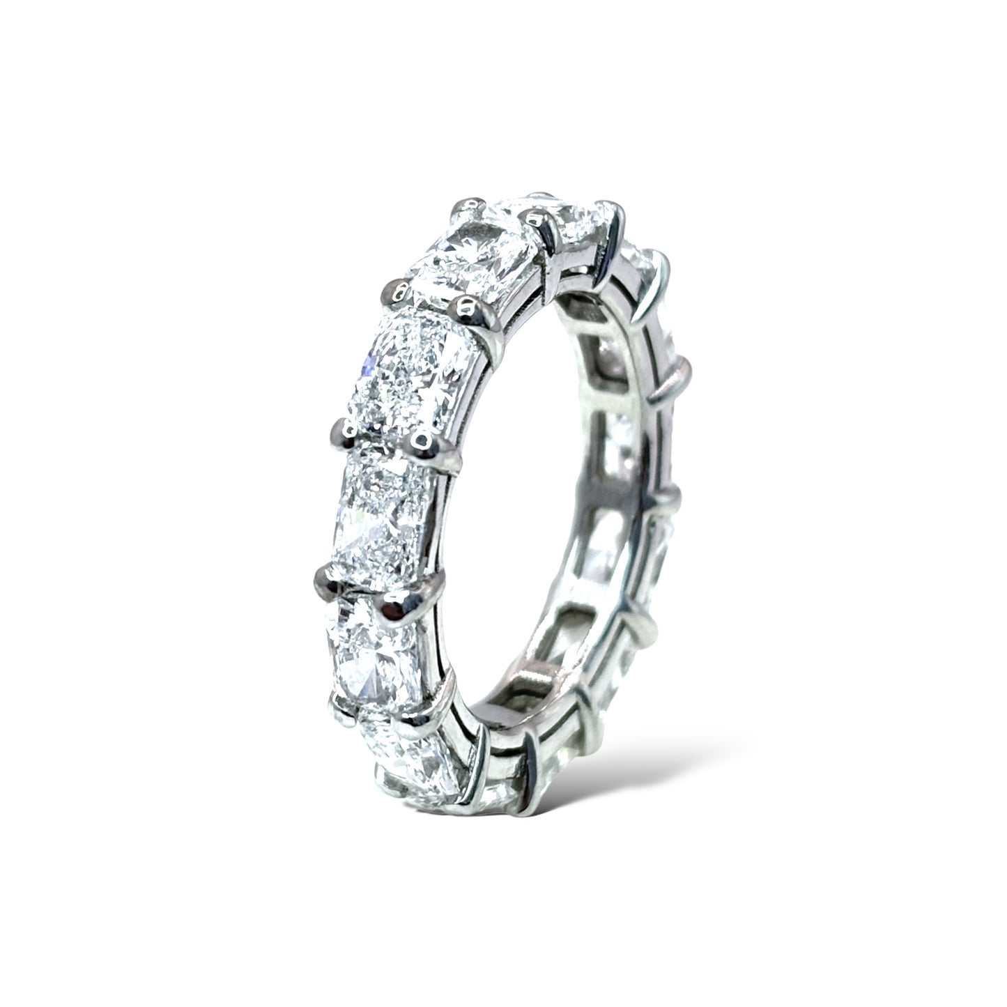 14KT WHITE GOLD 5.40CTW RADIANT-CUT ETERNITY BAND