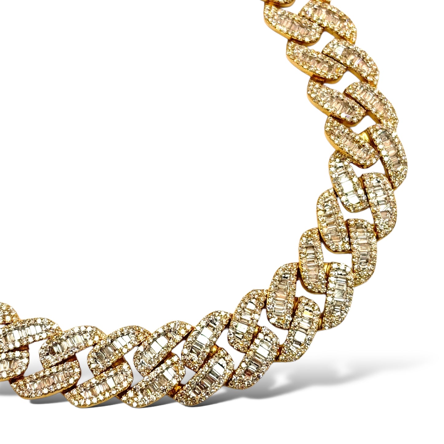 12.5MM 70G 22” 10KT YELLOW GOLD BAGUETTE CUBAN LINK 22.00CTW DIAMOND CHAIN