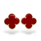 14KT GOLD CLOVER EARRINGS RED CORAL ROSE GOLD