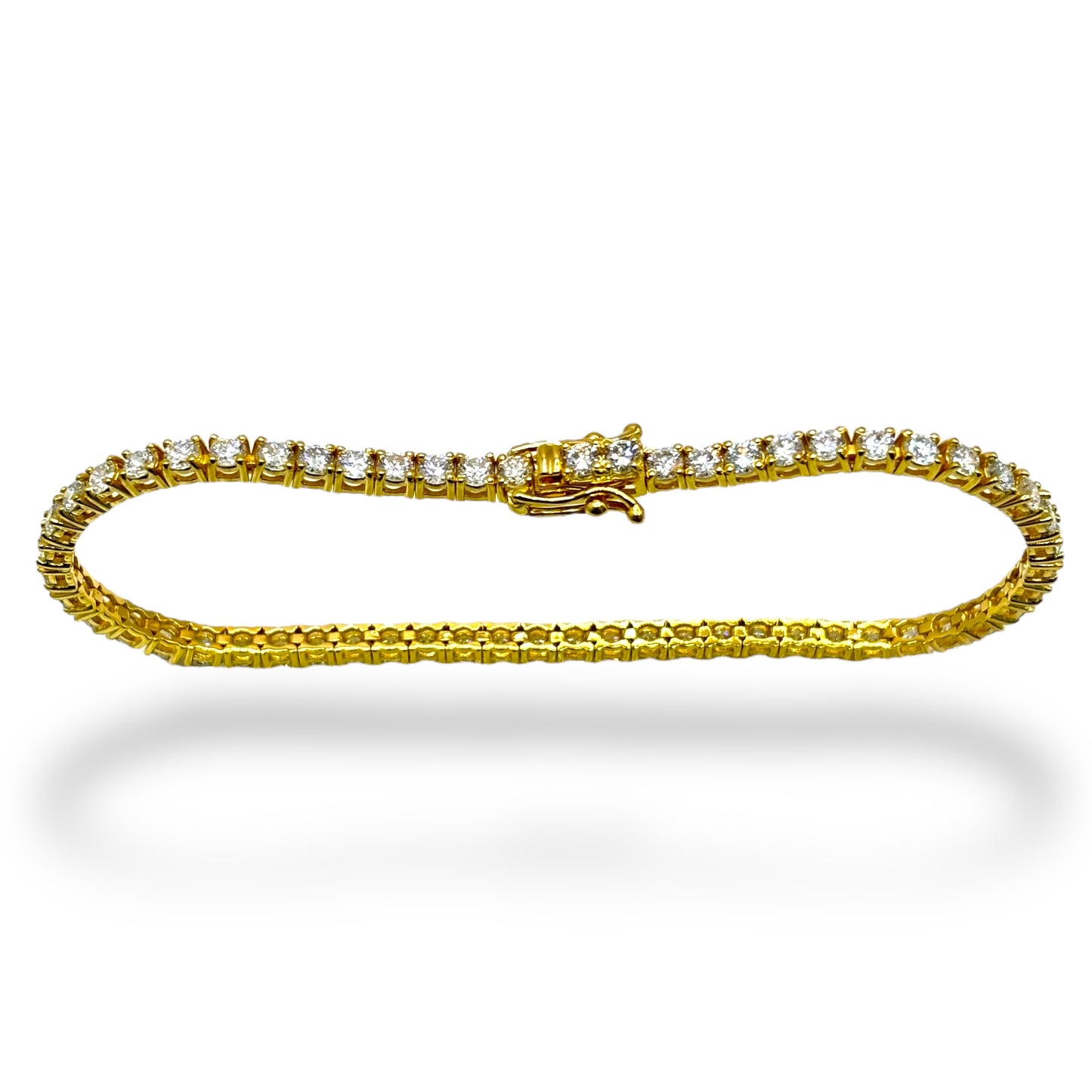 8pt 14Kt YELLOW GOLD ROUND-CUT DIAMOND TENNIS BRACELET 5.10CTW