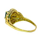 14Kt LADIES EMERALD SOLITAIRE AND DIAMOND ENCRUSTED RING. 1CTW EMERALD | .80CTW DIAMOND