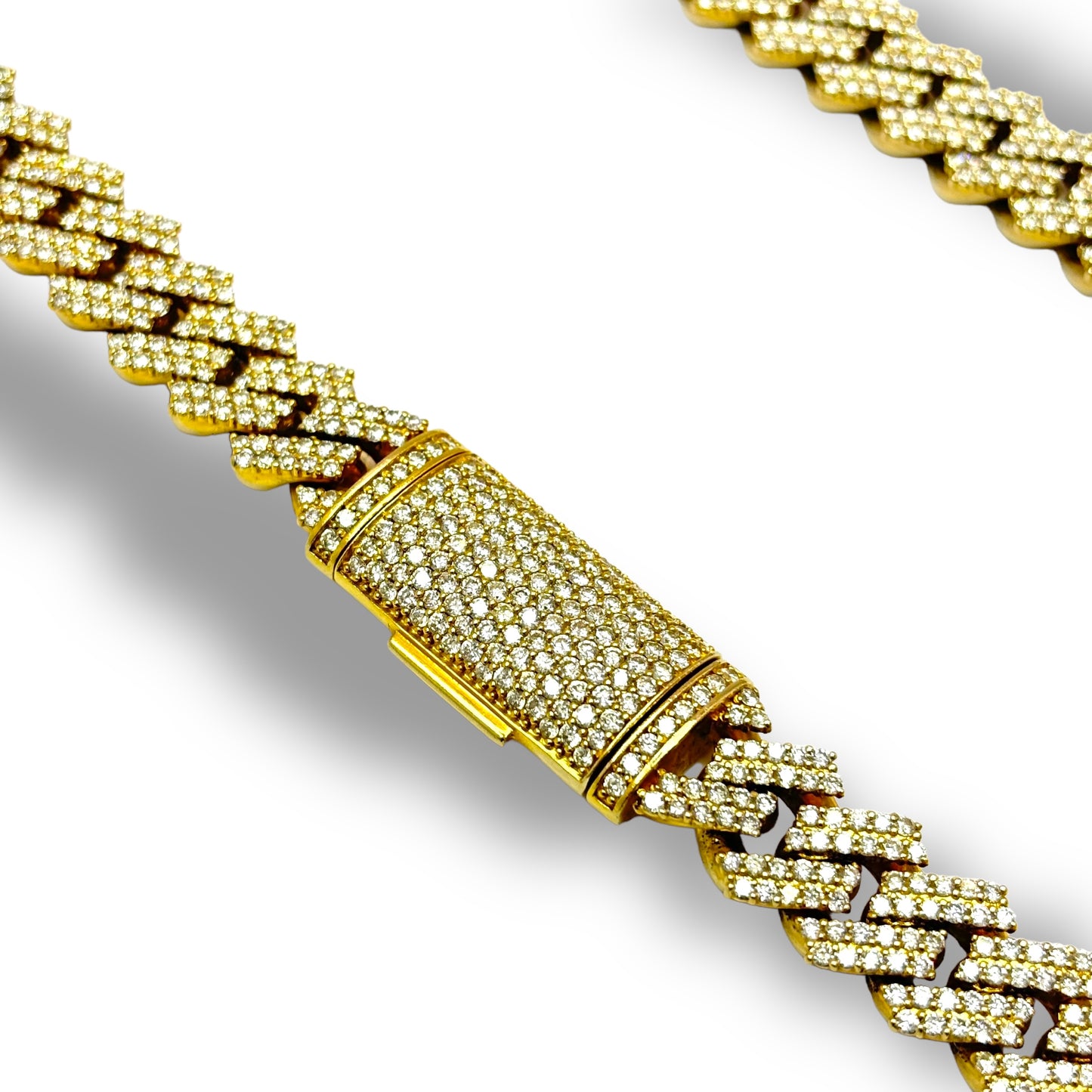 13MM 180G 22” 10KT GOLD PRONG SET MIAMI CUBAN LINK DIAMOND CHAIN 29.00CTW