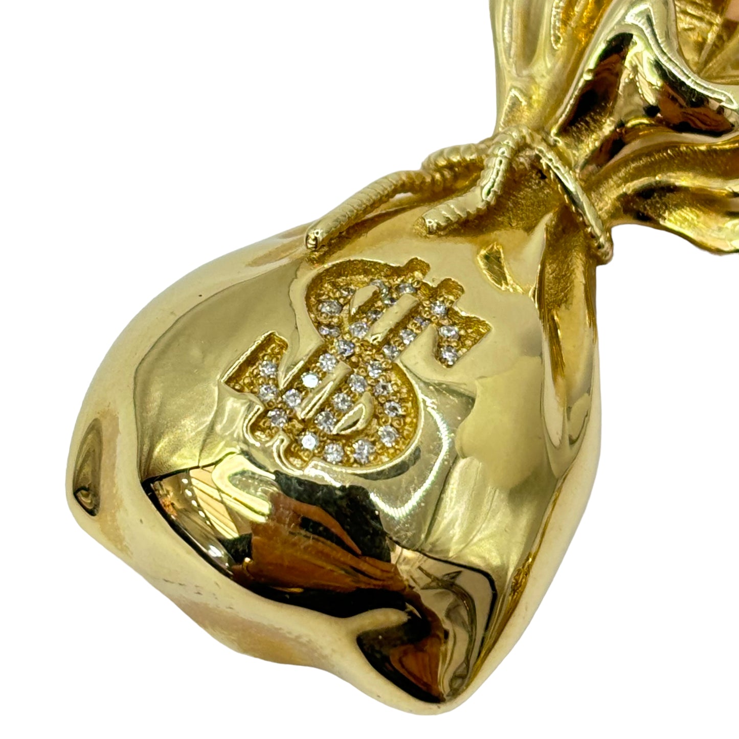 SOLID 14KT GOLD VVS-1 MONEY BAG PENDANT