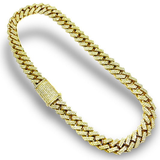 18MM 370G 22” 10KT YELLOW GOLD PRONG SET MIAMI CUBAN LINK DIAMOND CHAIN