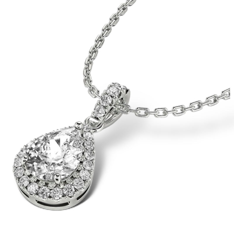 14Kt WHITE GOLD 3.00CTW PEAR-CUT HALO DIAMOND PENDANT