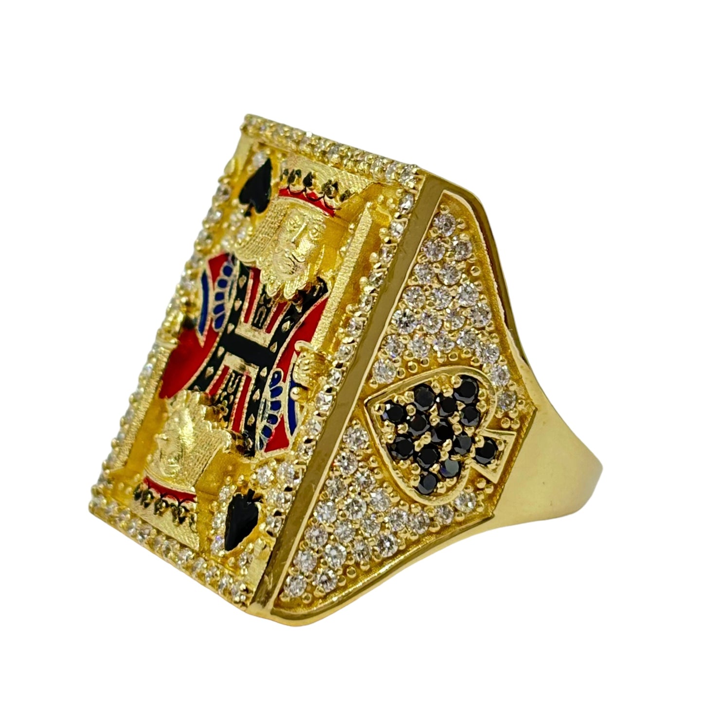 14KT GOLD ACE OF SPADE GAMBLER RING 6CT VVS-1 DIAMONDS