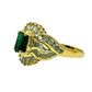 14Kt LADIES EMERALD SOLITAIRE AND DIAMOND ENCRUSTED RING. 1CTW EMERALD | .80CTW DIAMOND