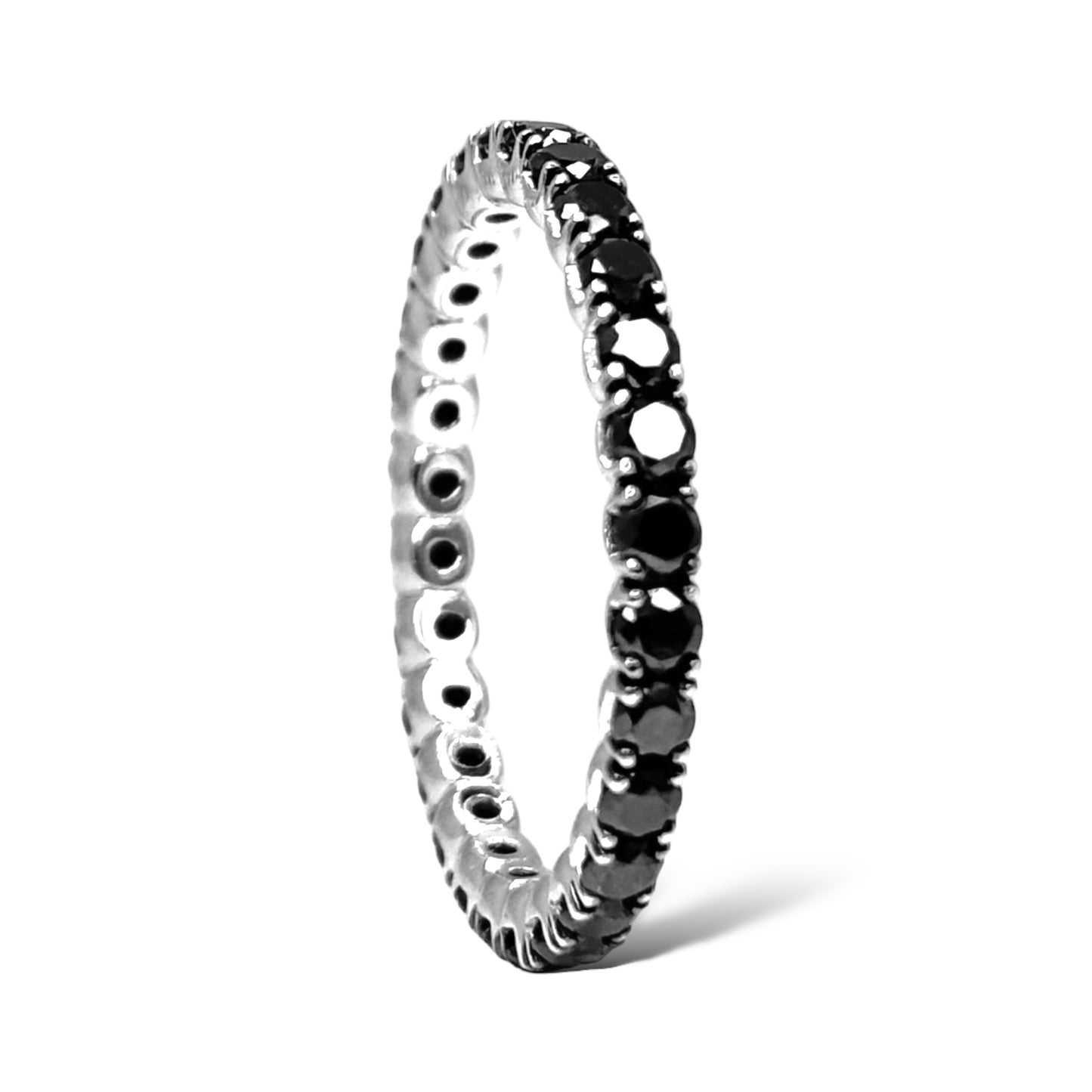 14KT WHITE GOLD ROUND-CUT BLACK DIAMOND ETERNITY RING 1.00 CTW