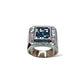 14KT BAGUETTE AND BLUE DIAMOND SQUARE TOP RING 2.60CTW