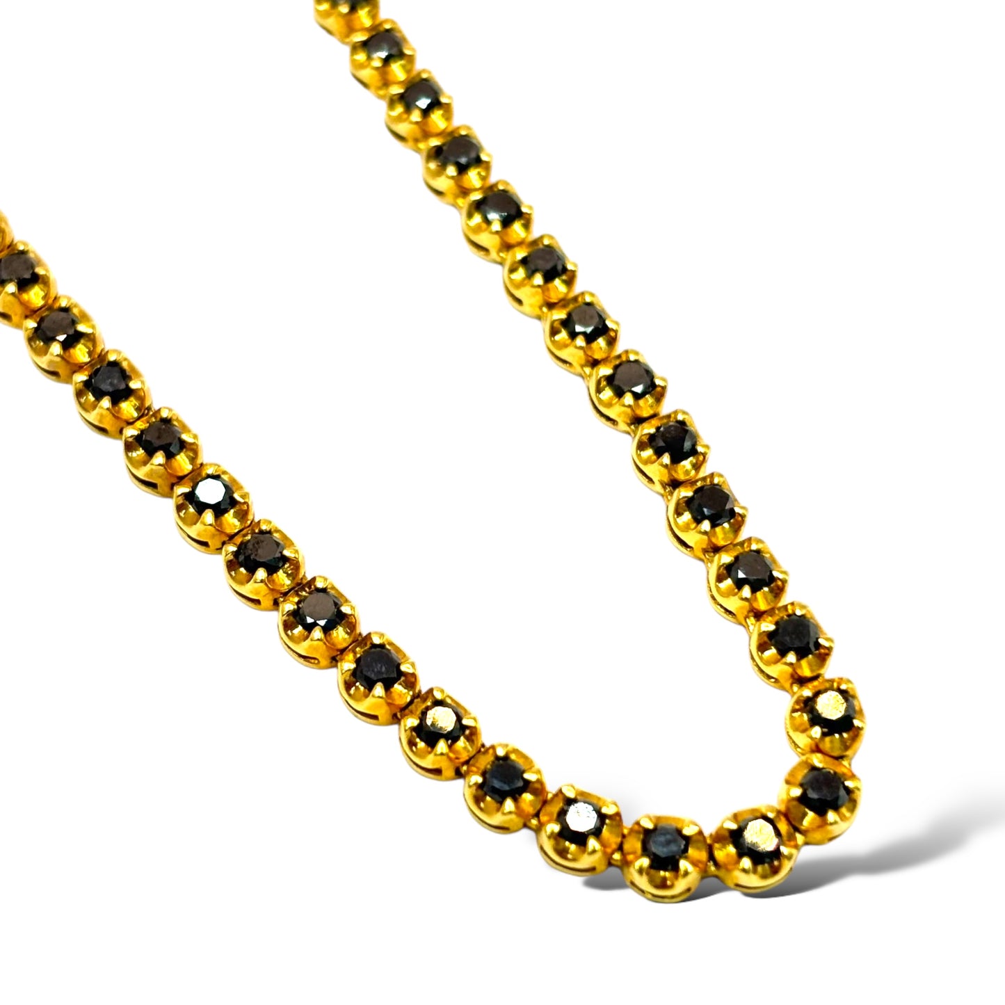 5PT 8.53CTW 14KT YELLOW GOLD BLACK DIAMOND TENNIS CHAIN