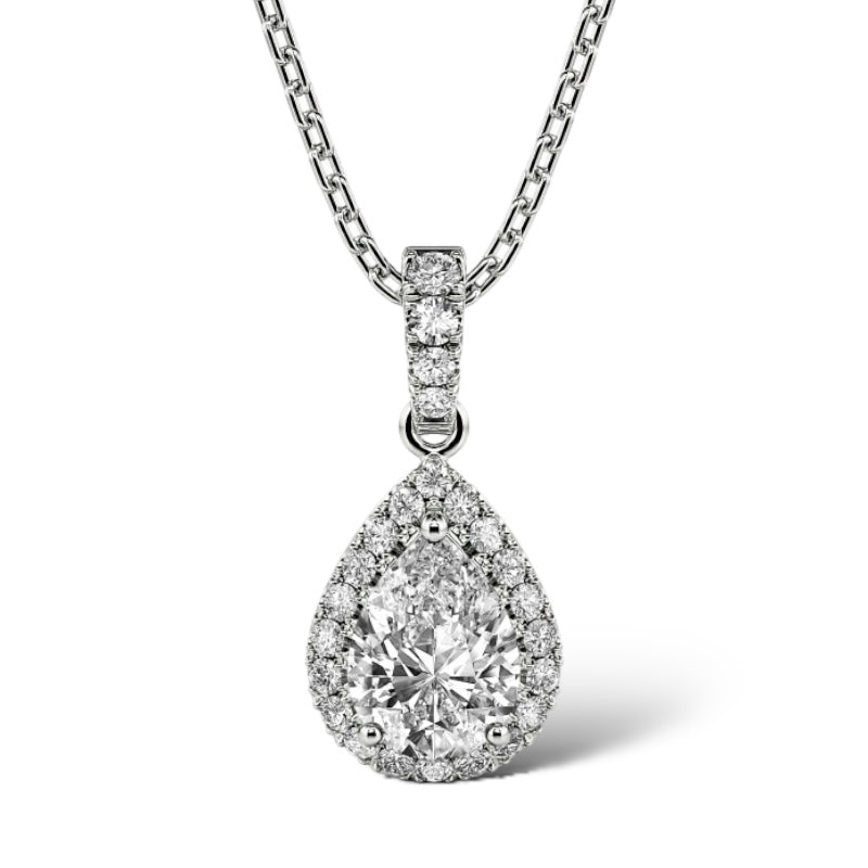 14Kt WHITE GOLD 3.00CTW PEAR-CUT HALO DIAMOND PENDANT