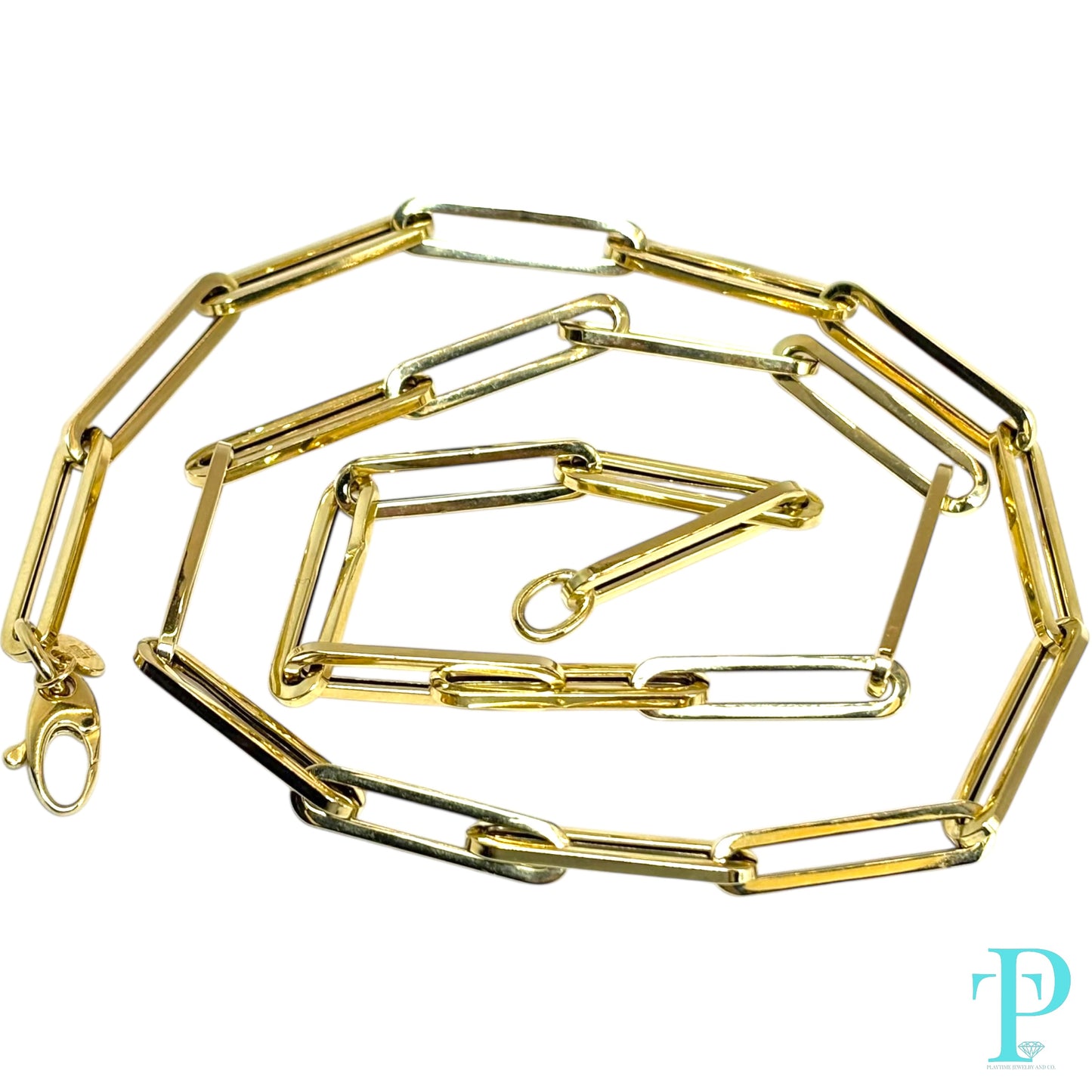 5MM 14KT HOLLOW YELLOW GOLD PAPER CLIP LINK CHAIN 6.00g 20”