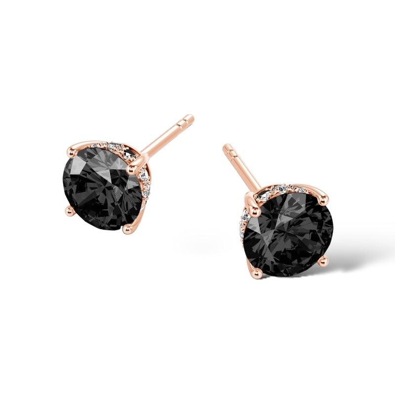 14Kt ROSE GOLD 2.00CTW NATURAL BLACK ROUND-CUT DIAMOND STUD EARRINGS