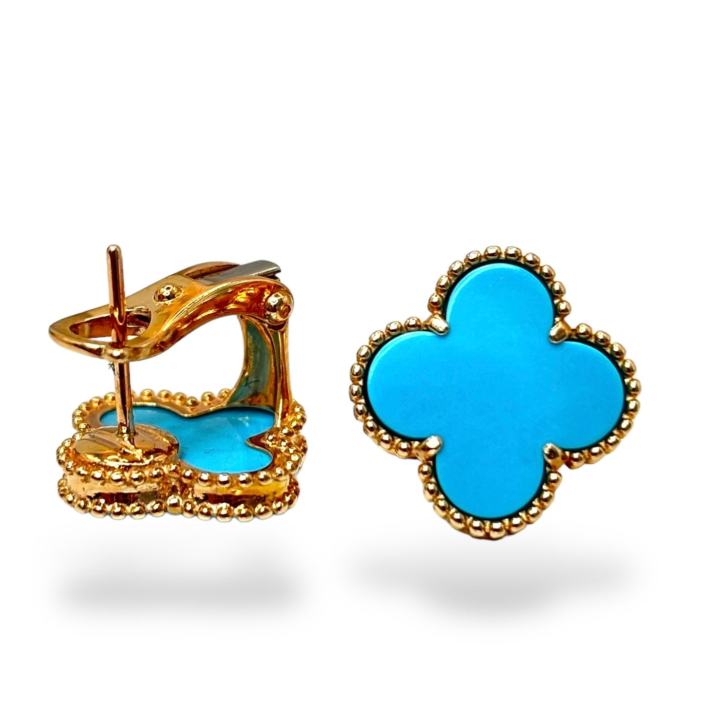 14KT ROSE GOLD BLUE TURQUOISE CLOVER EARRINGS