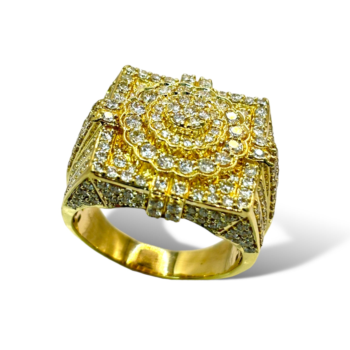 14KT YELLOW GOLD SQUARE PILAR TOP RING 3.88 CT