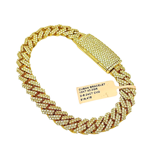 SOLID 10KT YELLOW GOLD 10MM 43.3G 5.24CTW 8” BUSTDOWN MIAMI CUBAN LINK BRACELET