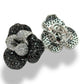 1/1 ESTATE 18KT WHITE GOLD FLOWER BLACK DIAMOND EARRINGS 7.00CT