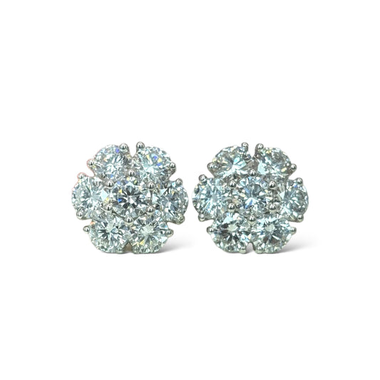 14KT WHITE GOLD 4.97CTW CLUSTER DIAMOND EARRINGS