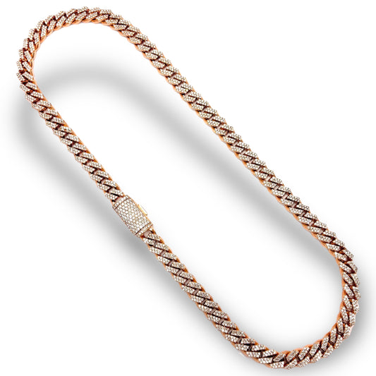 10KT ROSE GOLD PRONG SET BUSTDOWN CUBAN LINK CHAIN 10MM 16”